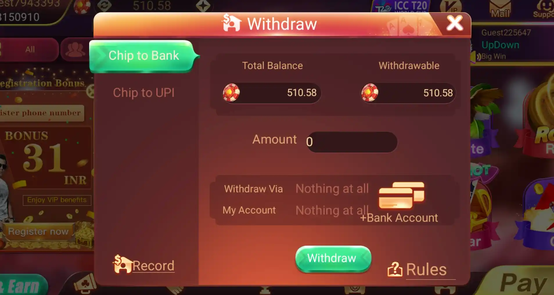 Withdraw Cash - Teen Patti Yes